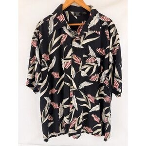 WTF 100% Silk Hawaiian Shirt Men XXL Black Tropical Aloha Button Camp Snag
